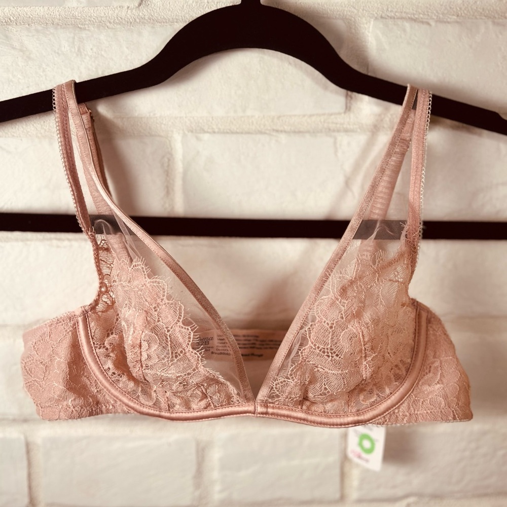 NWT Soma Breathtaking Unlined Lace Underwire Plunge Bra 32 B Adobe Rose #0388